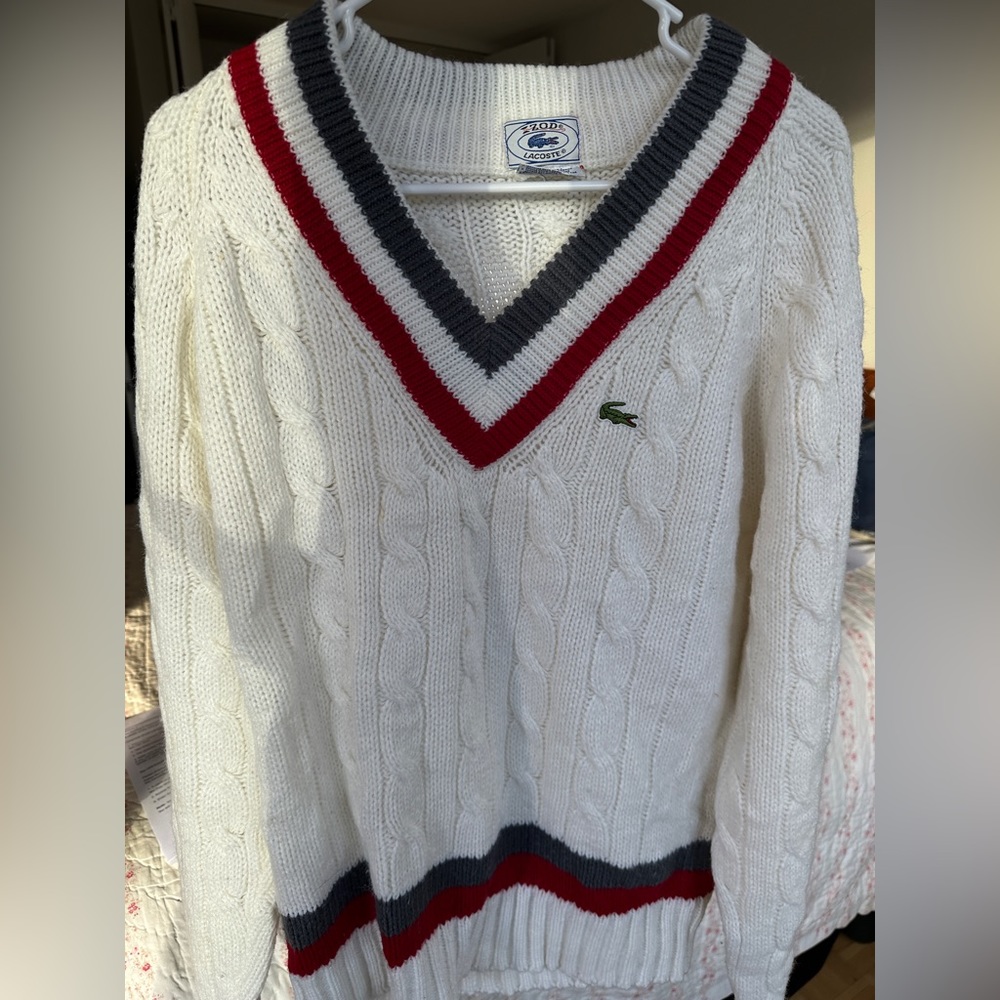 Lacoste V-Neck Sweater, Vintage Classic Cricket/Polo Attire